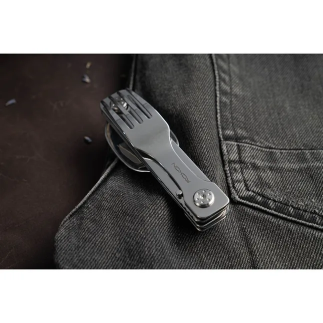Набір столових приборів Roxon C1 3 in1 (ложка, виделка, ніж) сірий — Photo 12