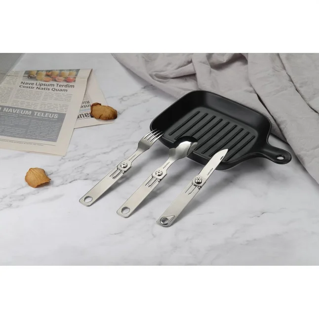 Набір столових приборів Roxon C1 3 in1 (ложка, виделка, ніж) сірий — Photo 5