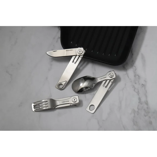 Набір столових приборів Roxon C1 3 in1 (ложка, виделка, ніж) сірий — Photo 6